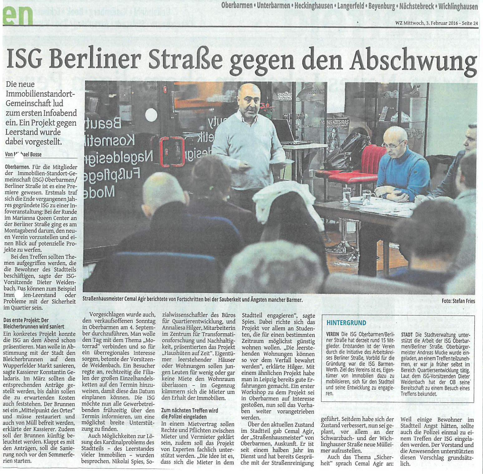 Pressebericht WZ – ISG Berliner Str. gegen den Abschwung